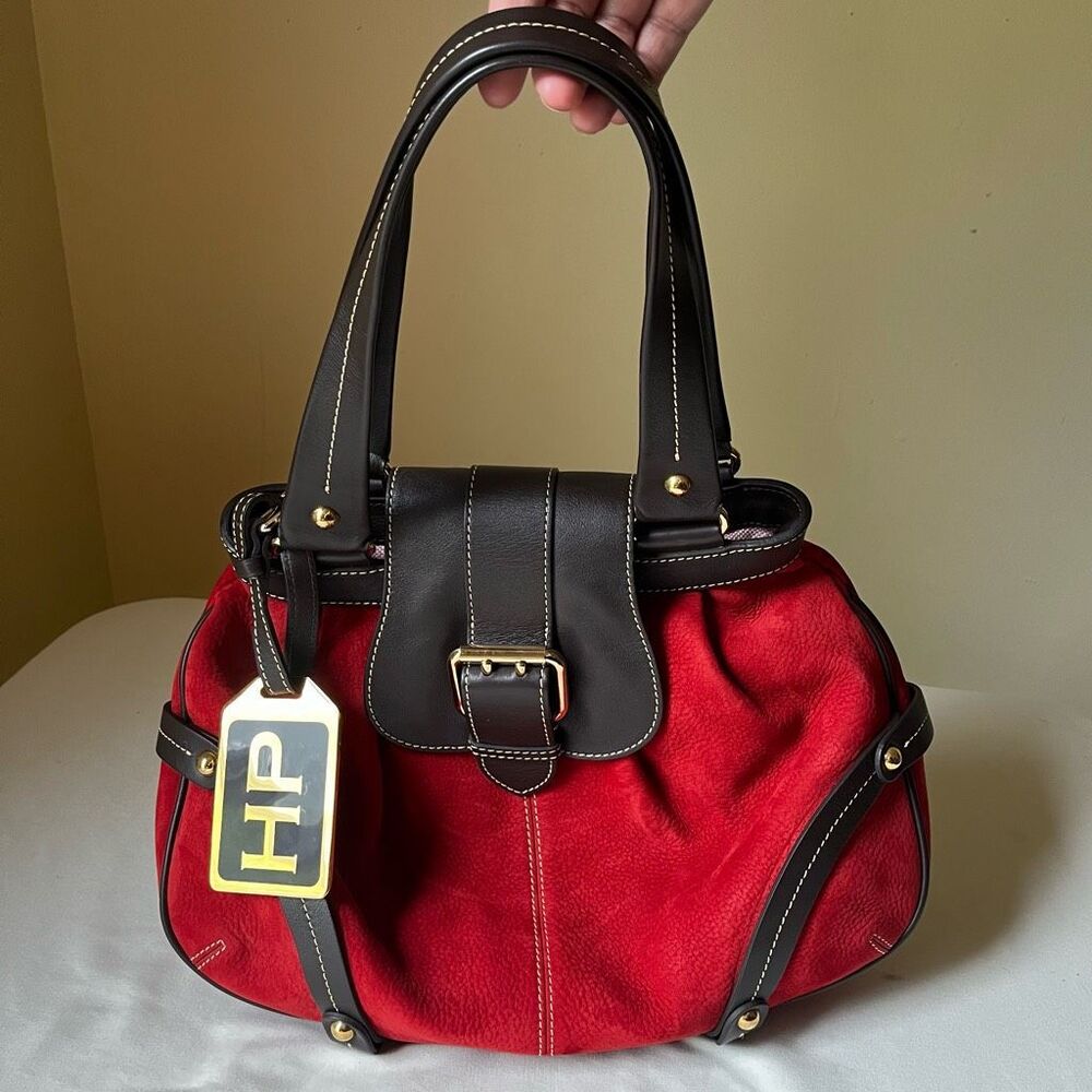 Dooney Bourke Red Suede Leather Tote Y2K Shoulder‎ Bag Large HP